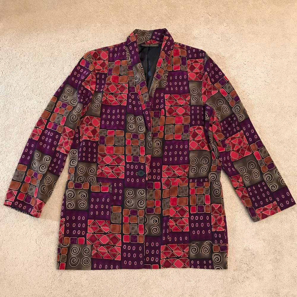 Vintage 80s Emily Adams Blazer Jacket Women Medium Geometric Pop Art Jewel Tone - Picture 1 of 9